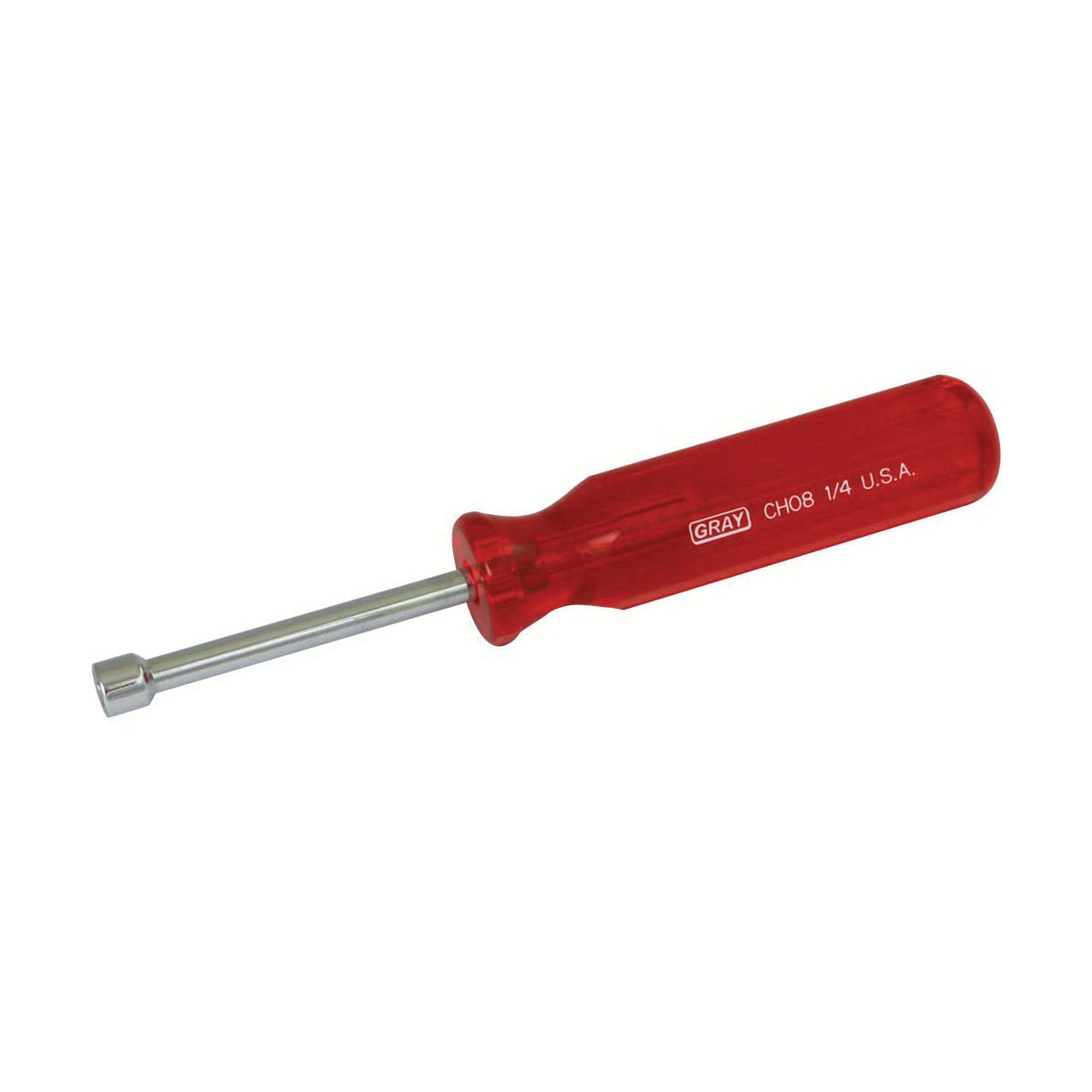 Gray Tools CH08 Nutdriver, 1/4 in, Hex Shank, Red Handle, ANSI Specified, Polished Chrome
