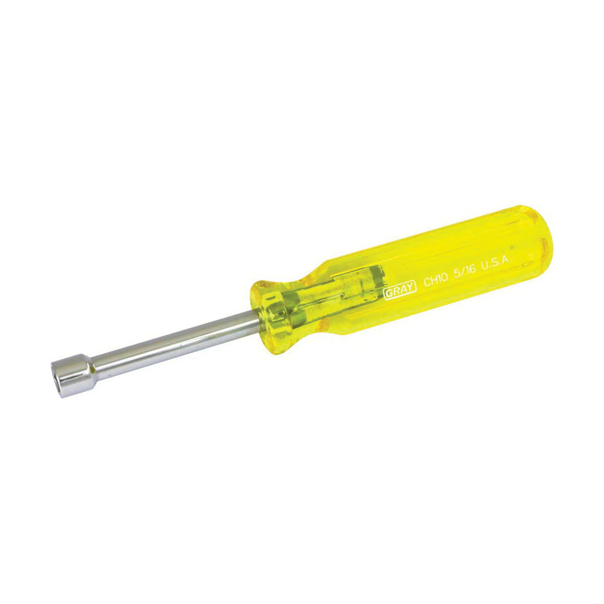 Gray Tools CH10 Nutdriver, 5/16 in, Hex Shank, Amber Handle, ANSI, Polished Chrome