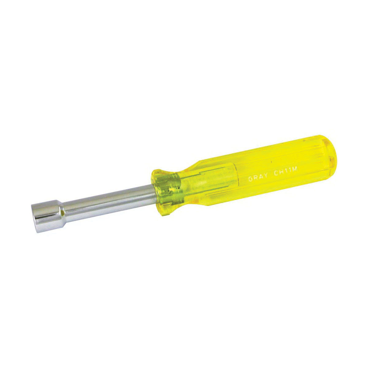 Gray Tools CH11M Nutdriver, 11 mm, Hex Shank, Amber Handle, ANSI Specified, Polished Chrome