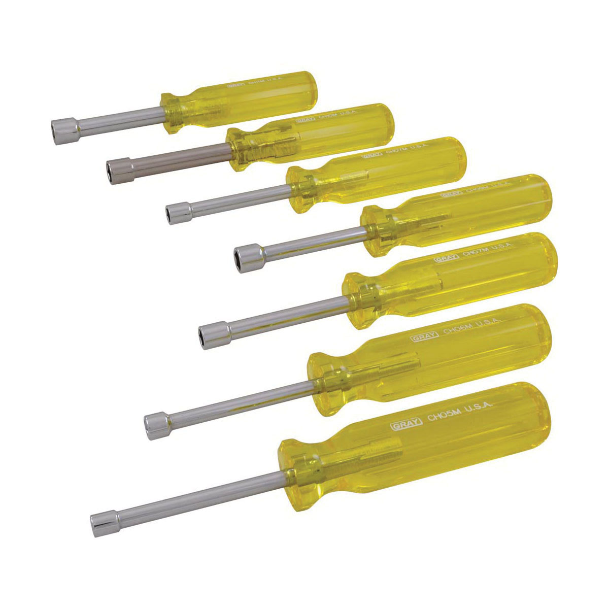 Gray Tools CHS7MA Non-Magnetic Nutdriver Set, 5 to 11 mm, 7 Pieces, Acetate Handle, Polished Chrome
