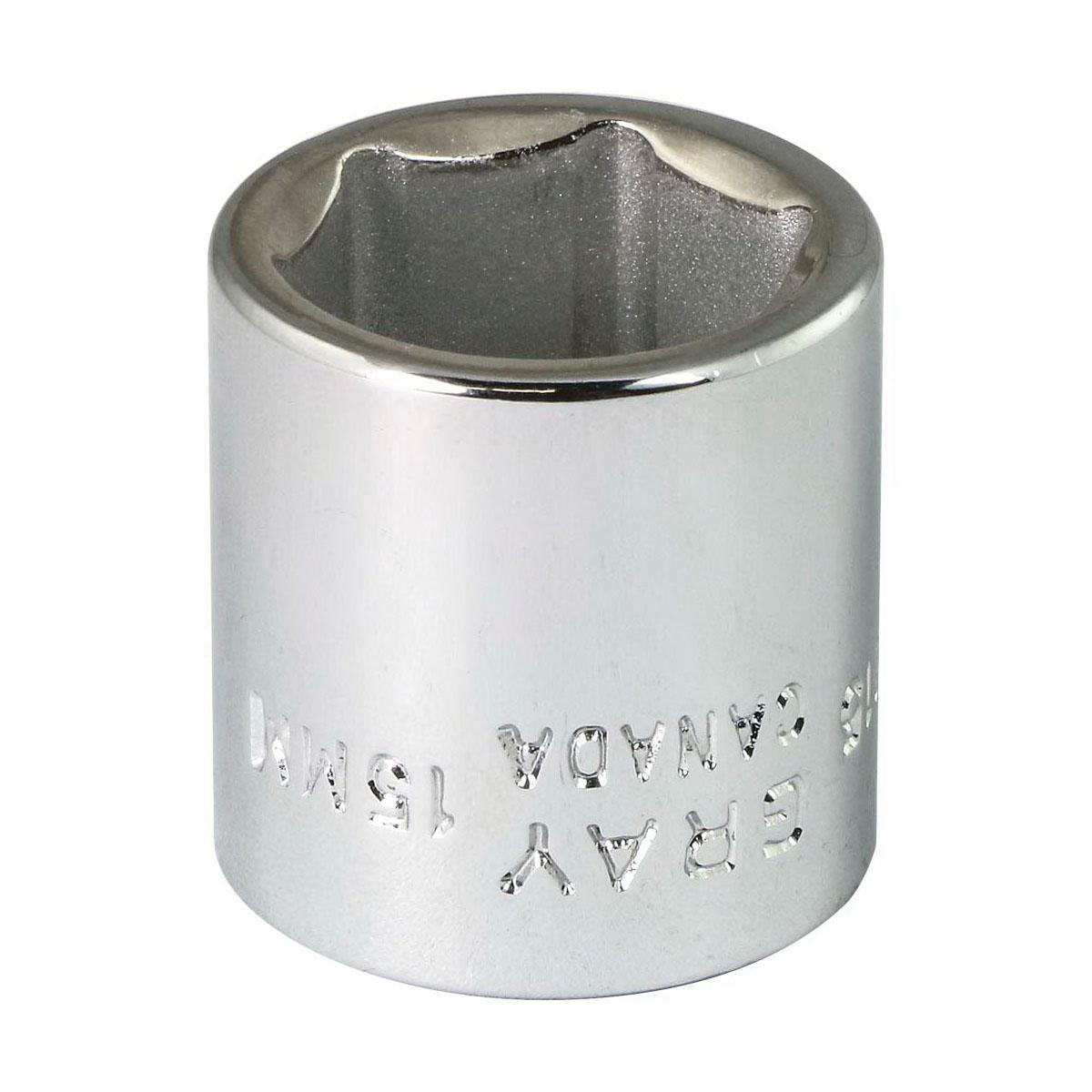 Gray Tools M615 Standard Socket, Metric, 1/4 in, 15 mm Hex Socket, 6 Points