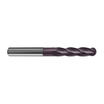 Guhring 9030430030000 3043 Uni-Pro Center Cutting General Purpose Universal XL Long Length Ball Nose End Mill, 3 mm Dia Cutter, 20 mm Length of Cut, 4 Flutes, 3 mm Dia Shank, 75 mm OAL, FIREX® Coated