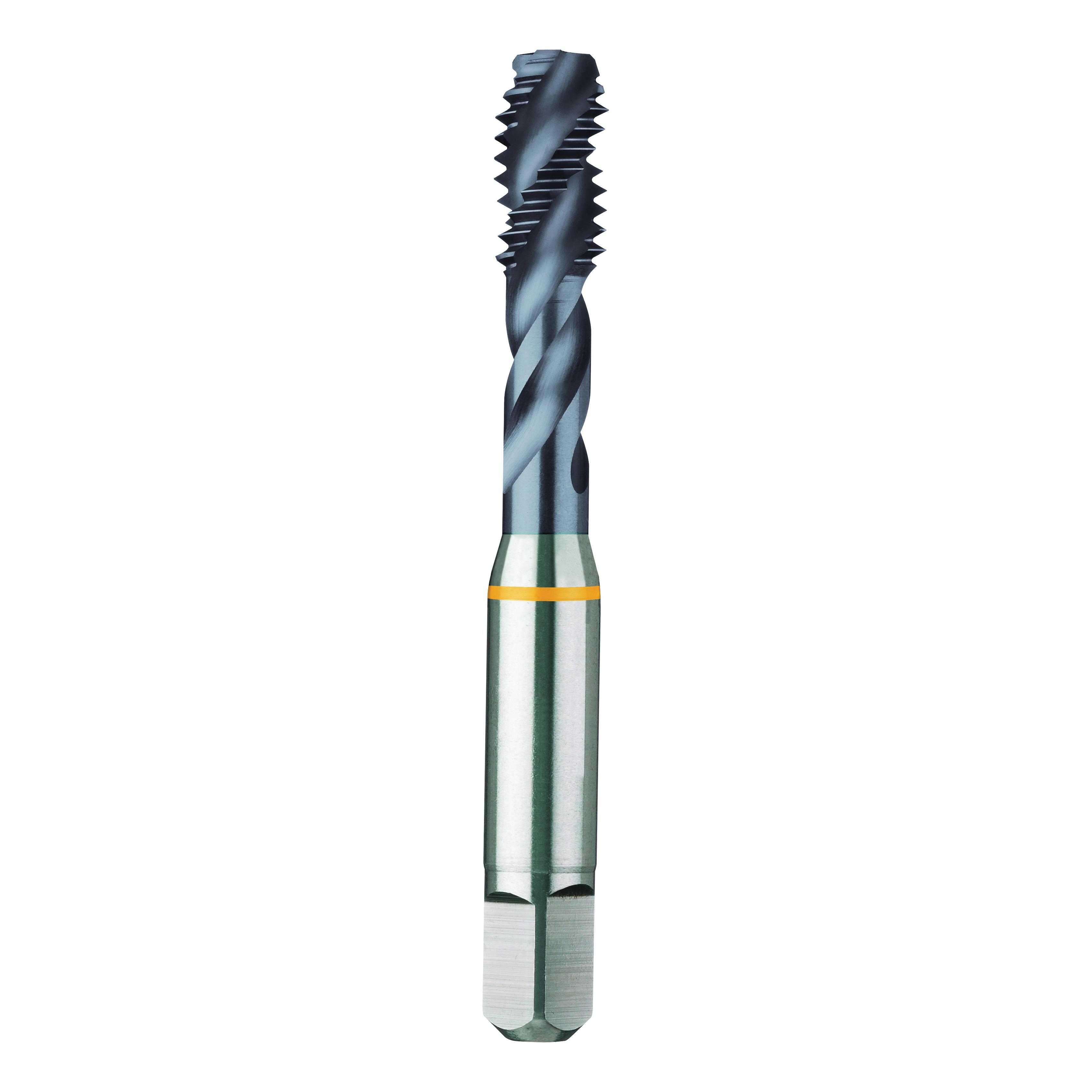 Guhring powertap™ 9044120035000 Conventional 40 deg Spiral Flute Tap, Right Hand Cutting, Semi-Bottoming Chamfer, 3 Flutes, TiCN Coated, HSS-E (Cobalt)