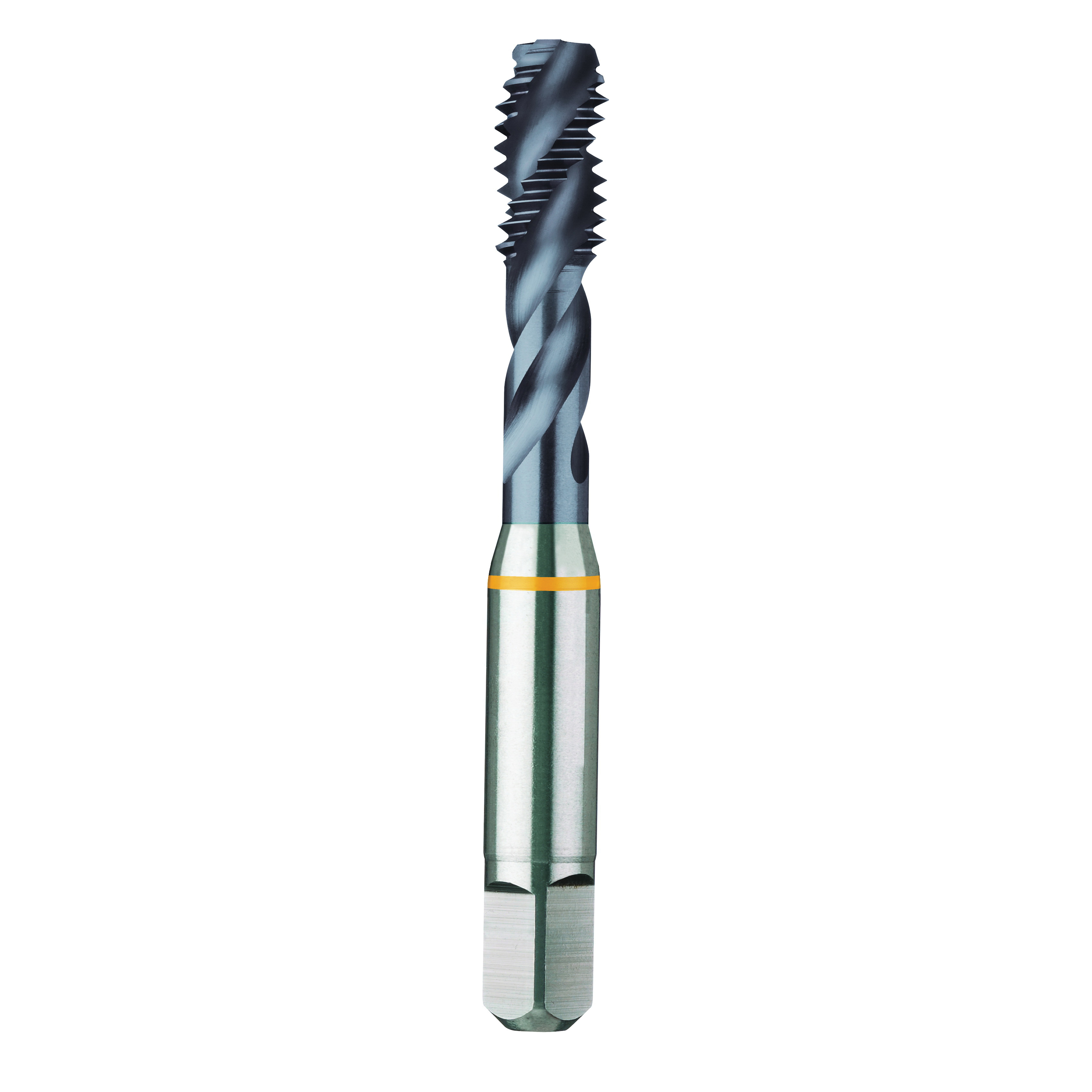 Guhring 9044140240070 Conventional 40 deg Spiral Flute Tap, Right Hand Cutting, Semi-Bottoming Chamfer, 4 Flutes, TiCN Coated, HSS-E (Cobalt)