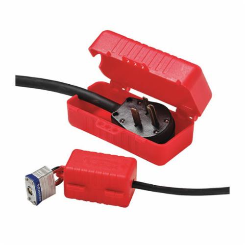 Honeywell Safety LP550 E-Safe® Electrical Plug Lockout, For Use With Up to 1 in Dia Cord and 220/550 V Plug, 1 Padlocks, 5/16 in Dia Max Padlock Shackle, Polypropylene, Red