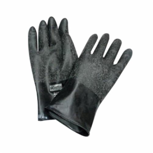 North® by Honeywell B131R/10 North Butyl™ Dipped Chemical Resistant Gloves, SZ 10, Ambidextrous Hand, Butyl, Black, Sanitized Interior Lining, 11 in L, Unsupported Support, Roll Beaded Cuff, 13 mil THK