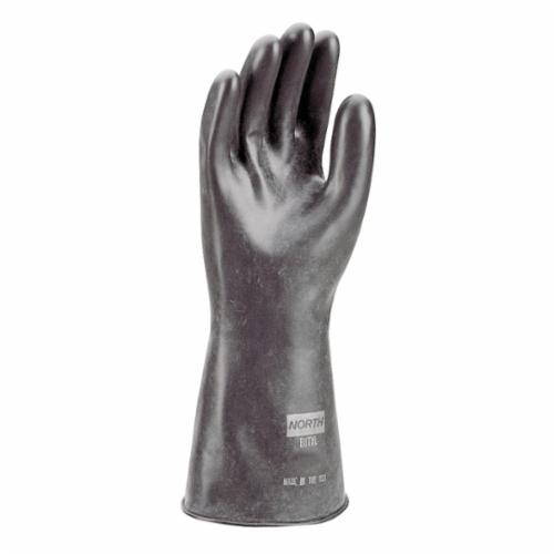 North® by Honeywell B161/10 North Butyl™ Dipped Chemical Resistant Gloves, SZ 10, Ambidextrous Hand, Butyl, Black, Unlined Lining, 11 in L, Unsupported Support, Roll Beaded Cuff, 16 mil THK