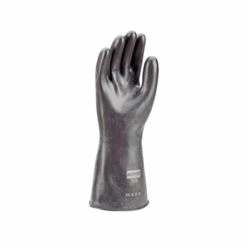 North® by Honeywell B324/8 North Butyl™ Dipped Chemical Resistant Gloves, SZ 8, Ambidextrous Hand, Butyl, Black, Unlined Lining, 14 in L, Unsupported Support, Roll Beaded Cuff, 32 mil THK