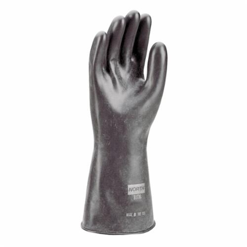 North® by Honeywell B324R/10 North Butyl™ Dipped Chemical Resistant Gloves, SZ 10, Ambidextrous Hand, Butyl, Black, Unlined Lining, 14 in L, Unsupported Support, Roll Beaded Cuff, 32 mil THK