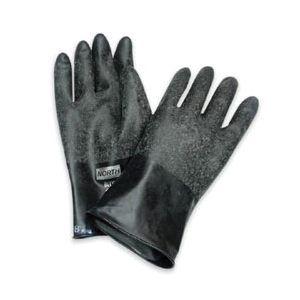 North® by Honeywell B131R/11 North Butyl™ Dipped Chemical-Resistant Gloves, 2XL/SZ 11, Ambidextrous Hand, Butyl, Black, Sanitized Interior Lining, 11 in L, Unsupported Support, Roll Beaded Cuff, 13 mil THK