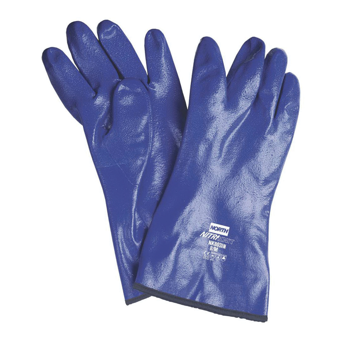 North® by Honeywell NK803IN/9 Nitri-Knit™ NK803IN High Performance Chemical-Resistant Gloves, SZ 9, Ambidextrous Hand, 15 ga Nitrile, Blue, Cotton Interlock Knit Wrist Lining, 12 in L, Resists: Abrasion, Cut, Puncture, Solvent and Snag, Supported Support