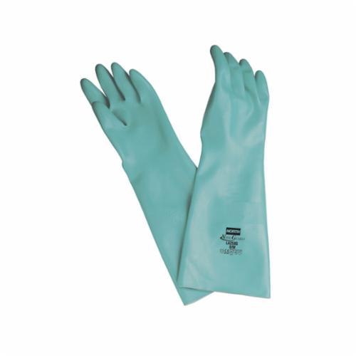 North® by Honeywell LA258G-9 NitriGuard Plus™ LA258G Chemical-Resistant Gloves, SZ 9, Ambidextrous Hand, Nitrile, Green, Unlined Lining, 18 in L, Resists: Abrasion, Animal Fat, Cut, Caustics, Puncture, Snag and Solvents, Unsupported Support, Straight Cuff