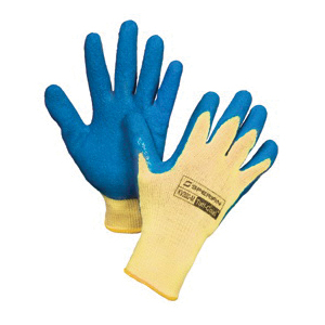 Sperian® by Honeywell KV200-L Tuff-Coat™ KV200 Medium Weight General Purpose Gloves, Coated, Gunn Cut/Full Finger Style, L, Natural Rubber Palm, 10 ga Kevlar®, Blue/Yellow, Knit Wrist Cuff, Natural Rubber Latex Coating, Seamless Knit Lining