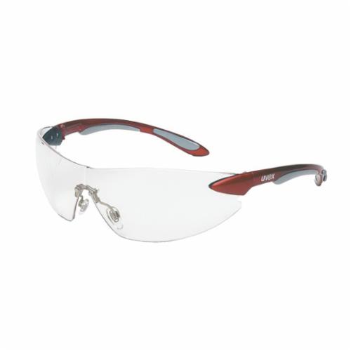 Uvex® by Honeywell S4410 Ignite™ Lightweight Safety Eyewear, Anti-Scratch/Hard Coat, Clear Lens, Wrap Around Frame, Metallic Red/Silver, Plastic Frame, Polycarbonate Lens, ANSI Z87.1-1989, ANSI Z87.1-2010, CSA Z94.3, CA 25035