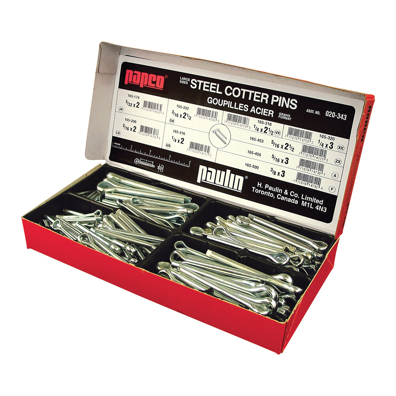 Paulin® Papco® 020-343 Cotter Pin Utility Assortment, 195 Pieces, Carbon Steel, Zinc Plated