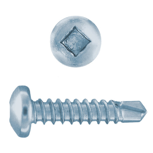 Paulin® 537-213 537 Tapping Screw, #10, 1 in OAL, Pan Head, Square Drive, Carbon Steel, Zinc, Drill Point