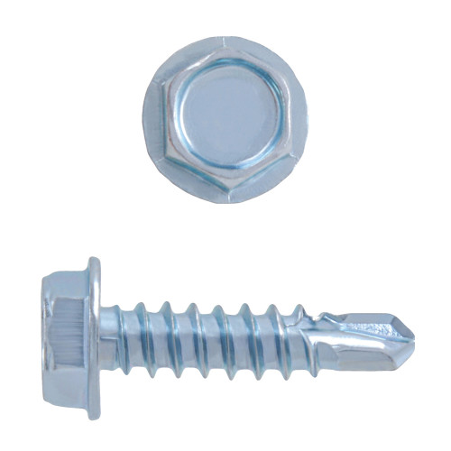 Paulin® 537-223 537 Tapping Screw, #8, 1 in OAL, Hex Washer Head, Carbon Steel, Zinc, Drill Point