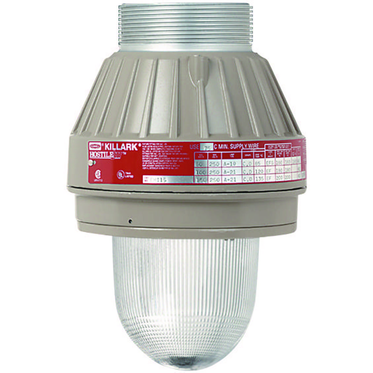 Killark® EMI15 EMI Standard Dome Incandescent Fixture, A19/A21/Incandescent Lamp, 150 W Fixture, 250 VAC, Baked Epoxy Powder Coated Housing