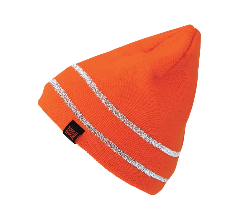 Tough Duck® I458-FLOR-O/S Acrylic Knit Cap With Reflective Stripe Fluorescent Orange One Size