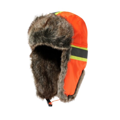 Ganka® 74-PH-600-OR Men's High-Visibility Orange Aviator Bomber Hat with Faux Fur