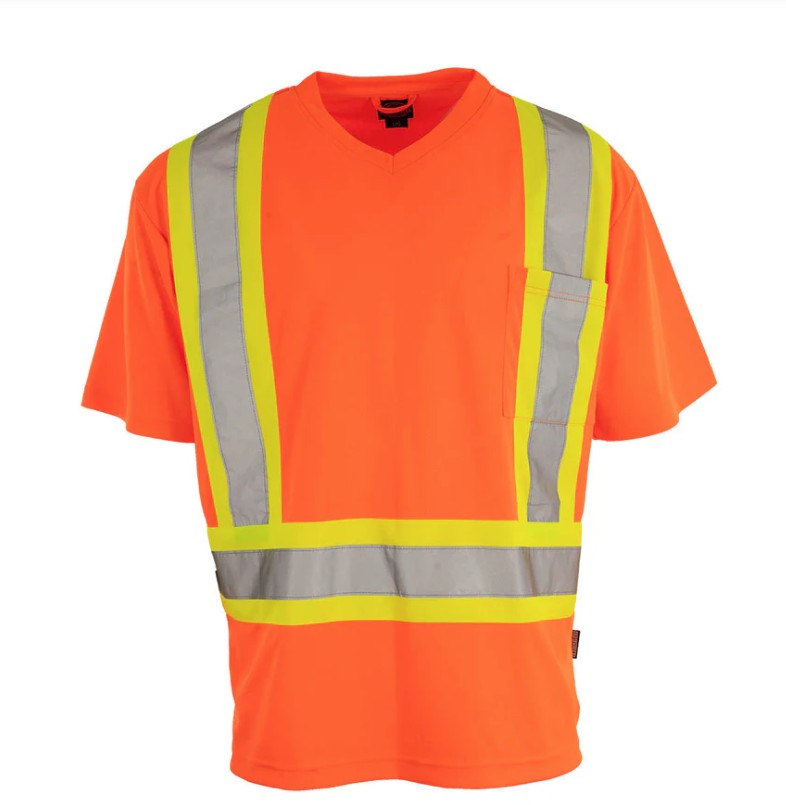 Forcefield® 022-BEPCSA-OR Hi Vis V-Neck Short Sleeve Safety Tee Shirt Orange