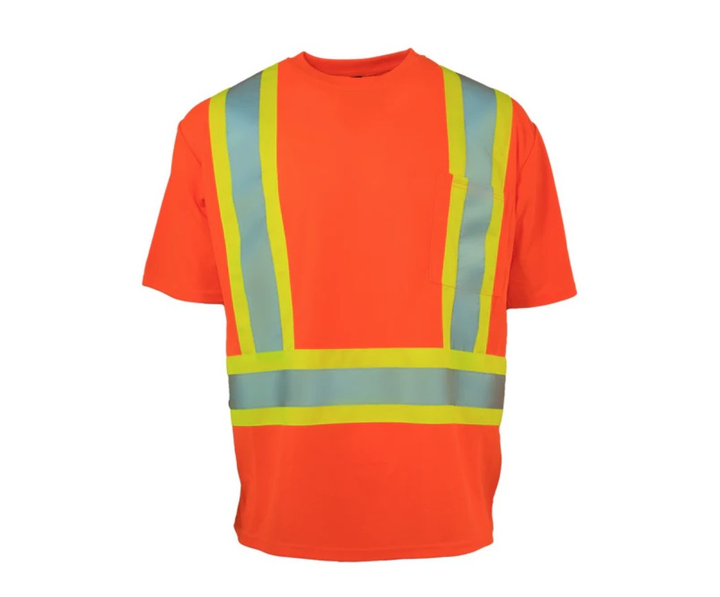 Forcefield® 022-CBECSA-OR Hi Vis Crew Neck Short Sleeve Safety Tee Shirt with Chest Pocket Orange