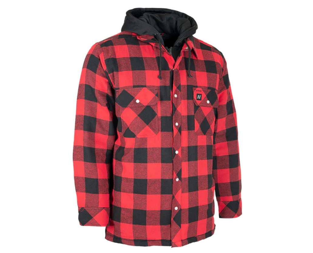 Forcefield® 024-LC696 Red Buffalo Hooded Plaid Quilt-Lined Flannel Shirt Jacket