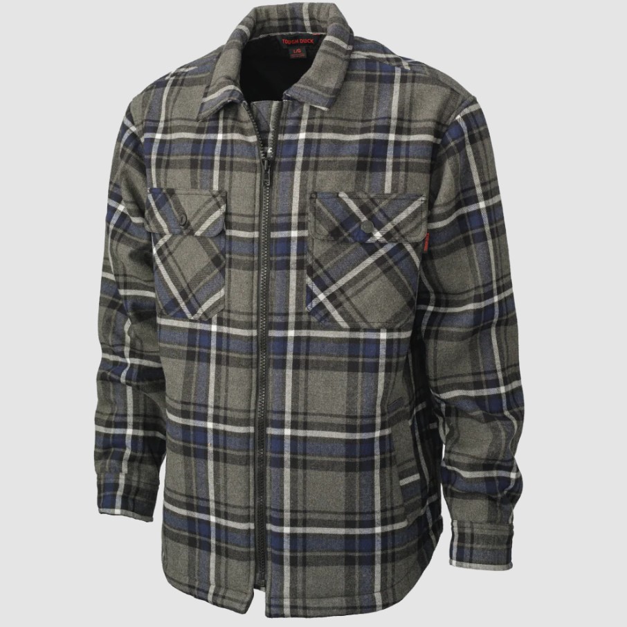 Tough Duck® WS15-CHNV Sherpa-Bonded Flannel Jac-Shirt Charcoal/Navy Plaid