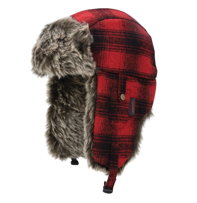 Tough Duck® I156-BLK/RD-XL Plaid Aviator Hat