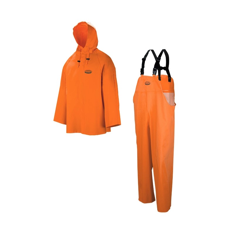 WASIP 801 Hurricane Heavy-Duty Orange Rain Suit - High-Visibility Fire Retardant & Oil Resistant – Attached Hood – PVC/Polyester