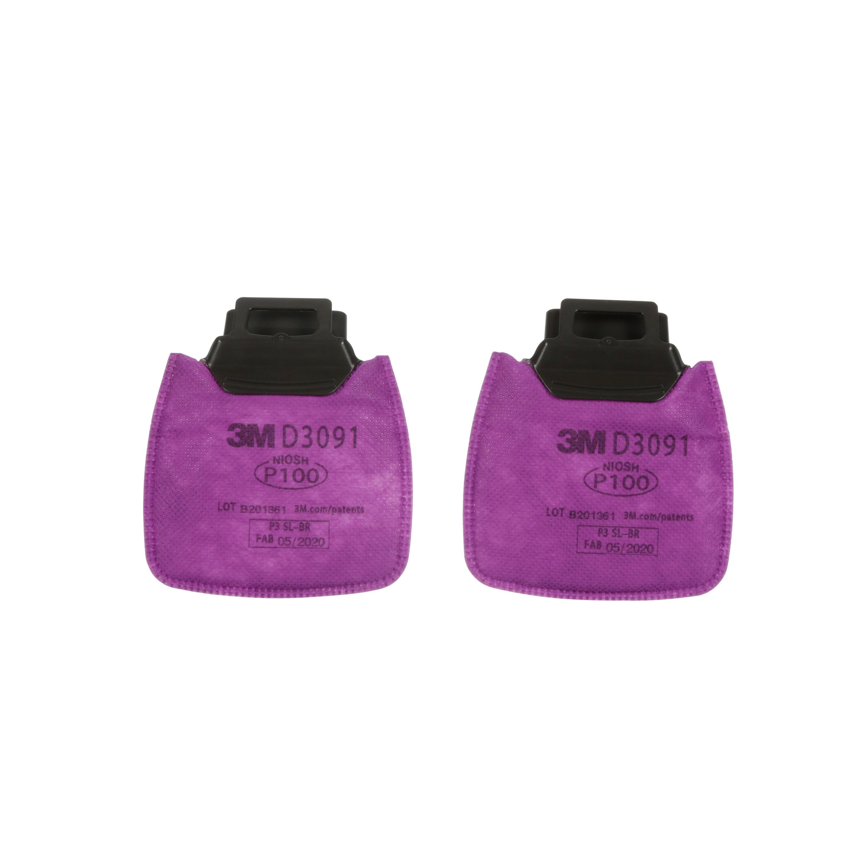 3M™ 7100213359 D3091 Dual-Flow Filter, For Use With Reusable Respirators HF-800 Series, P100 Filter Class, Secure Click™ Connection, Magenta