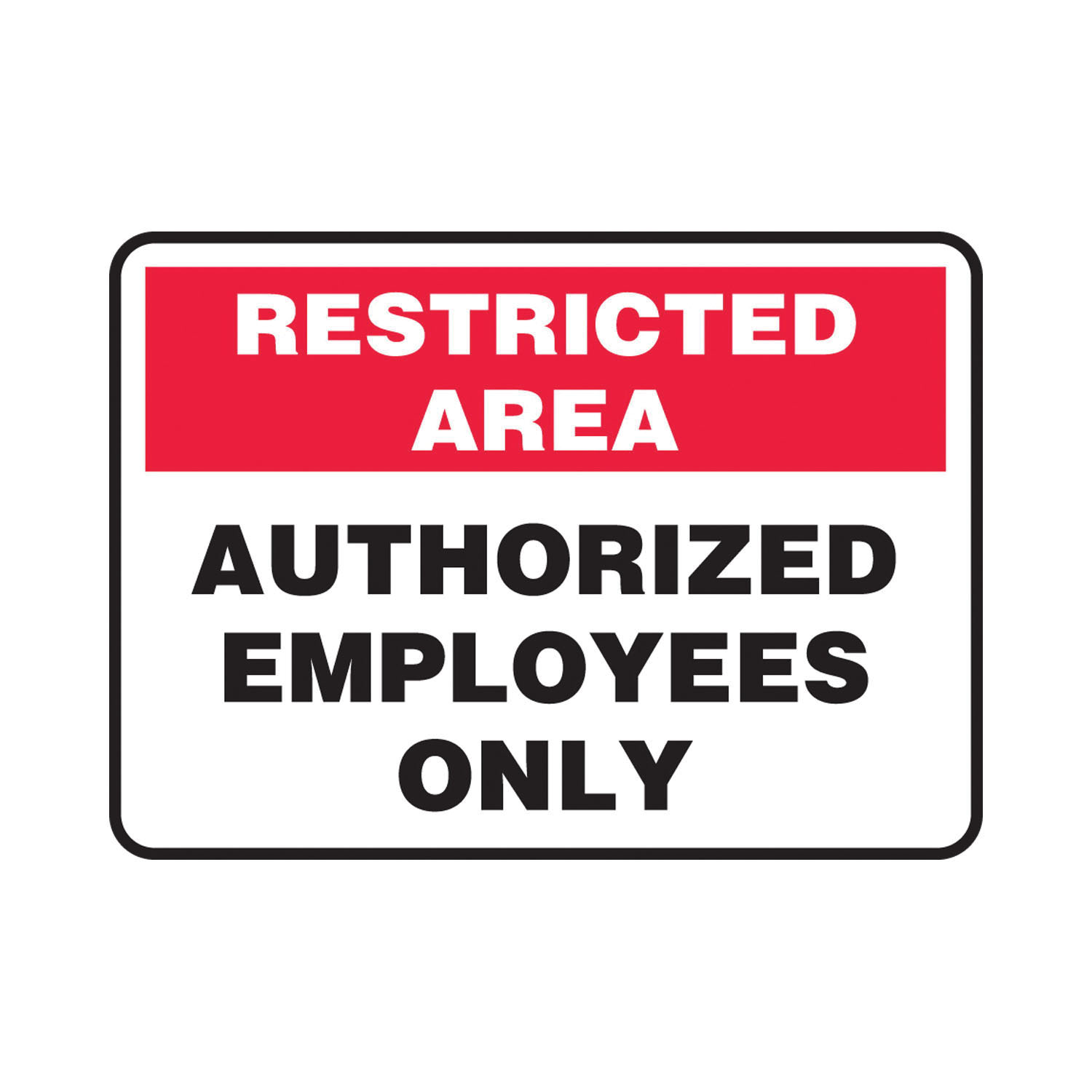 Accuform® MADM910VP Safety Sign, RESTRICTED AREA, 7 in H x 10 in W, Black on White Sign/White on Red Header, Plastic, Fastened Mount