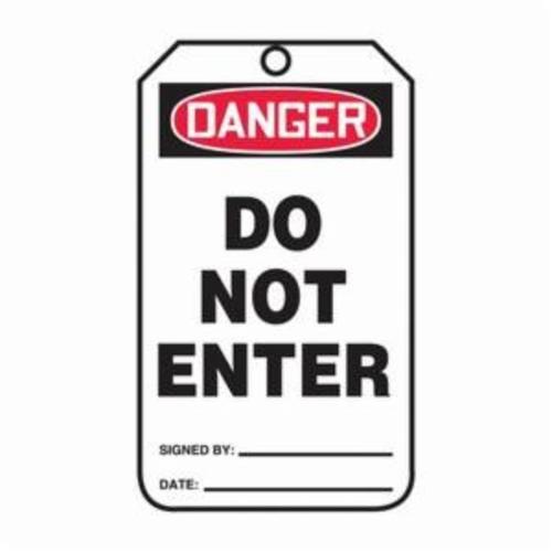 Accuform® MDT164CTP Safety Tag, 5-3/4 in H x 3-1/4 in W, Black on White/Red, 3/8 in Hole, Cardstock