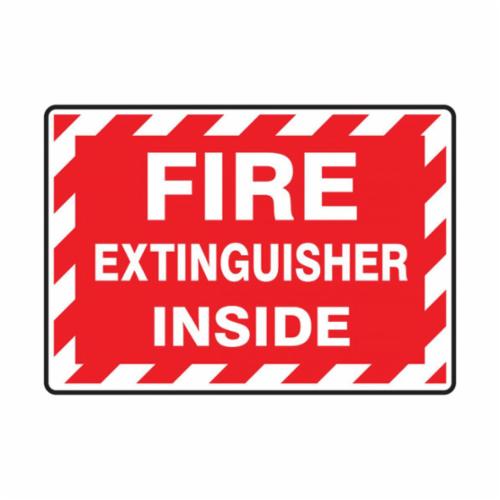 Accuform® LFXG571VSP Moisture-Resistant Fire Extinguisher Sign, 3-1/2 in H x 5 in W, White/Red, Adhesive Vinyl, Fastened Mount
