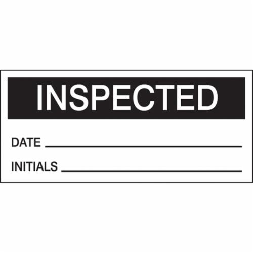 Accuform® LPC842 Production Control Label, 1 in L x 2-1/4 in W, INSPECTED DATE _____ INITIALS _____ Legend, Black/White, Adhesive Vinyl, 25 per Pack Labels