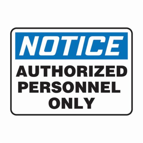 Accuform® MADC801VP Semi-Flexible Notice Sign, NOTICE, 10 in H x 14 in W, Black on White Sign/White on Blue Header, Plastic, Fastened Mount
