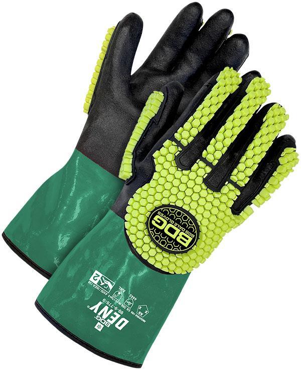 BDG® 99-9-778 Gloves, Textured Nitrile Foam Coating, Hemmed Cuff, Resists: Abrasion/Chemical/Cold/Cut/Impact/Puncture/Tear, ANSI Cut-Resistance Level: A9, Solid Grip Hand