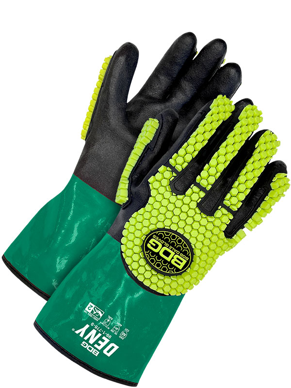 BDG® 99-1-778 Gloves, Full Double Dipped Nitrile Coating, PVC/TPR, Hemmed Cuff, Resists: Abrasion, Chemical, Cut, Tear and Impact, ANSI Cut-Resistance Level: A6