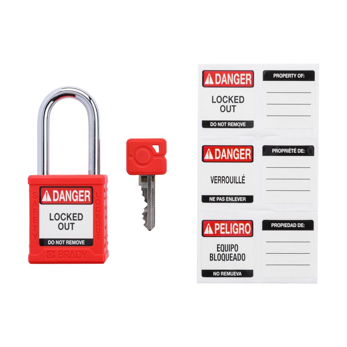 Brady® SDPL-RED-38ST-KD SDPL Safety Lockout Padlock, Keyed Different Key, Red, Plastic Body, 0.25 in Dia Shackle x 1.5 in H x Steel Shackle