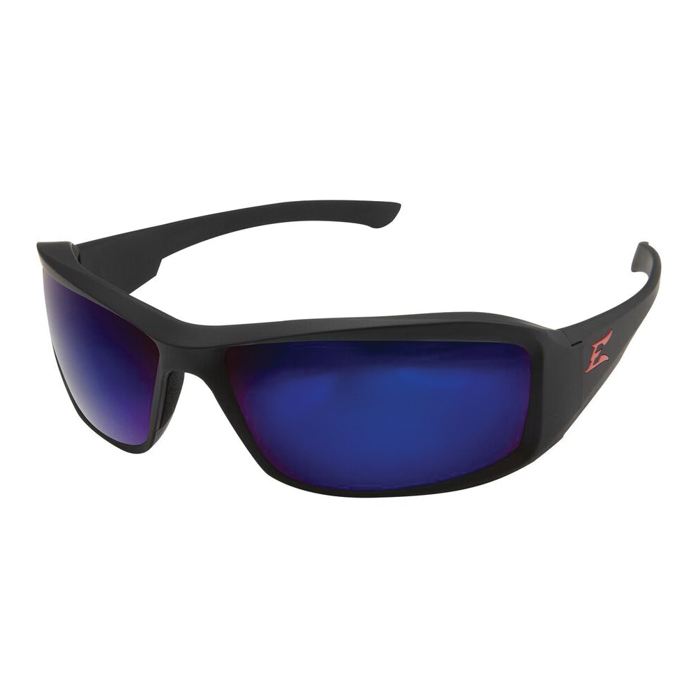 EDGE® XB438 Brazeau Torque Non-Polarized Safety Glasses With Red E Logo, Anti-Scratch, Blue Mirror Lens, Matte Black, Nylon Frame, CSA Z94.3-15, ANSI/ISEA Z87.1+2039, MCEPS GL-PD 10-12