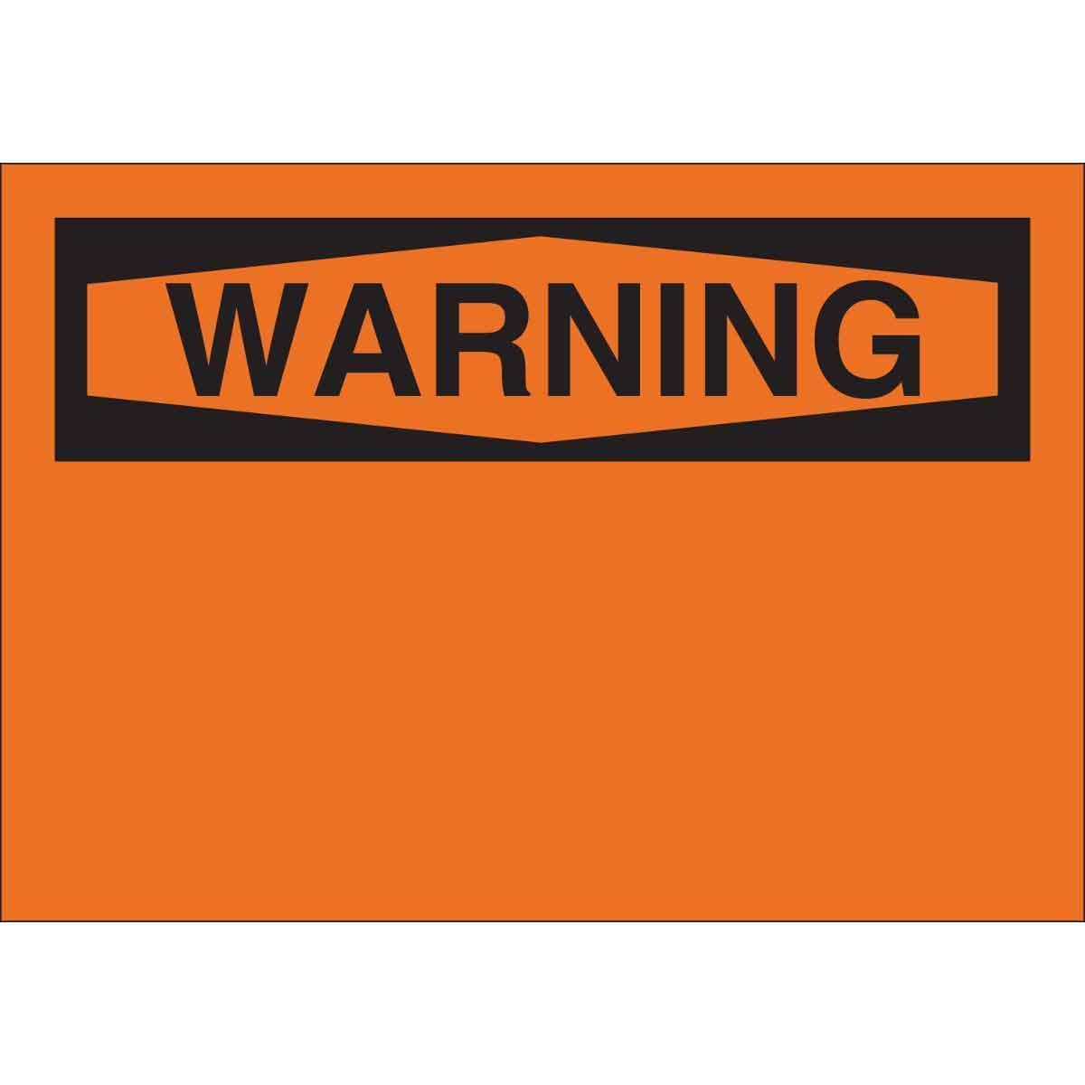 Brady® 25373 Light Duty Non-Laminated Pre-Printed Header Rectangular Blank Sign, WARNING, 10 in H x 14 in W, Black on Orange, B-401 Polystyrene