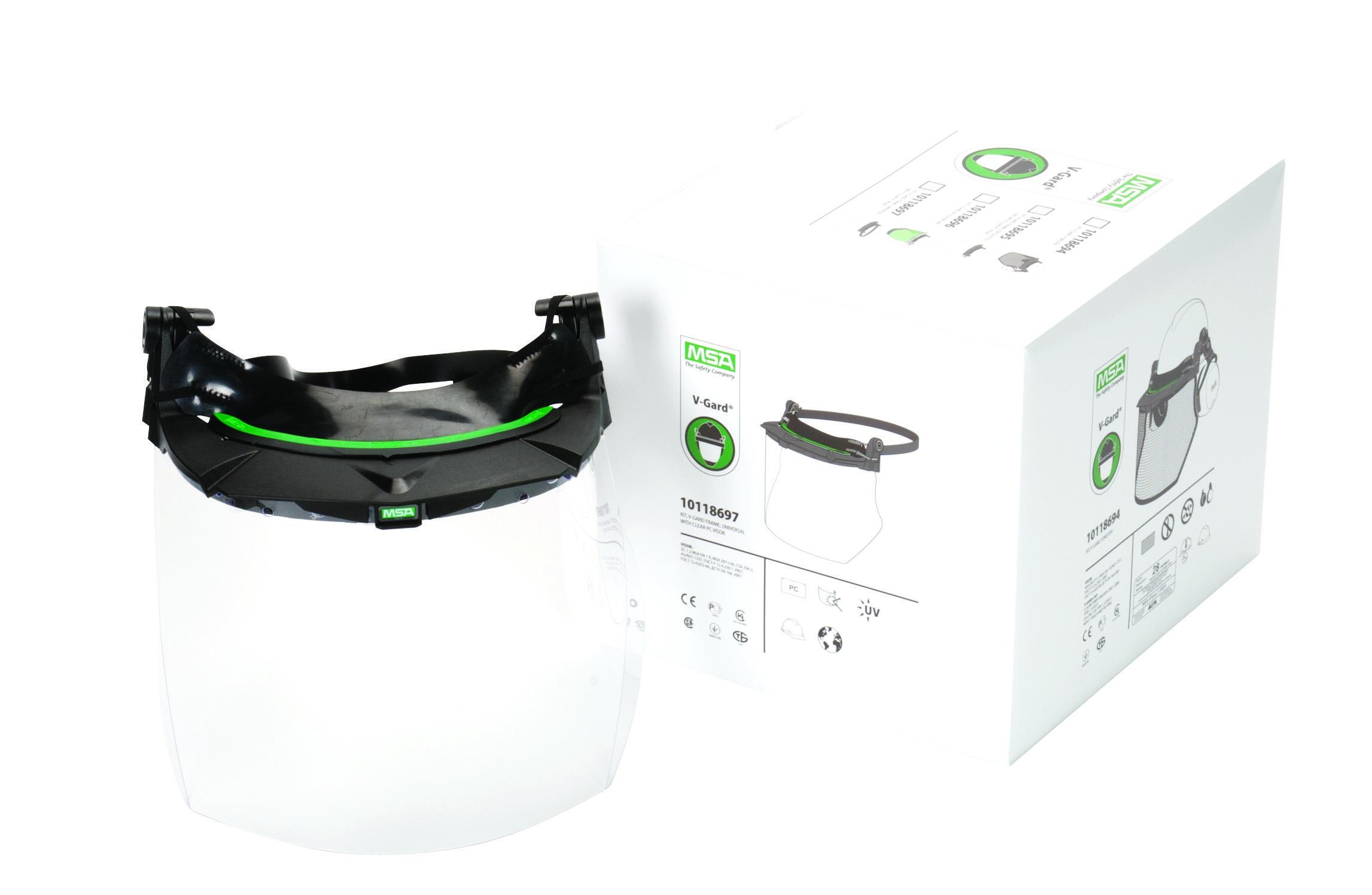 MSA V-Gard® 10118697 Accessory System Kit, Clear Visor, Polycarbonate Visor, 8 in H x 17 in W x 0.04 in THK Visor
