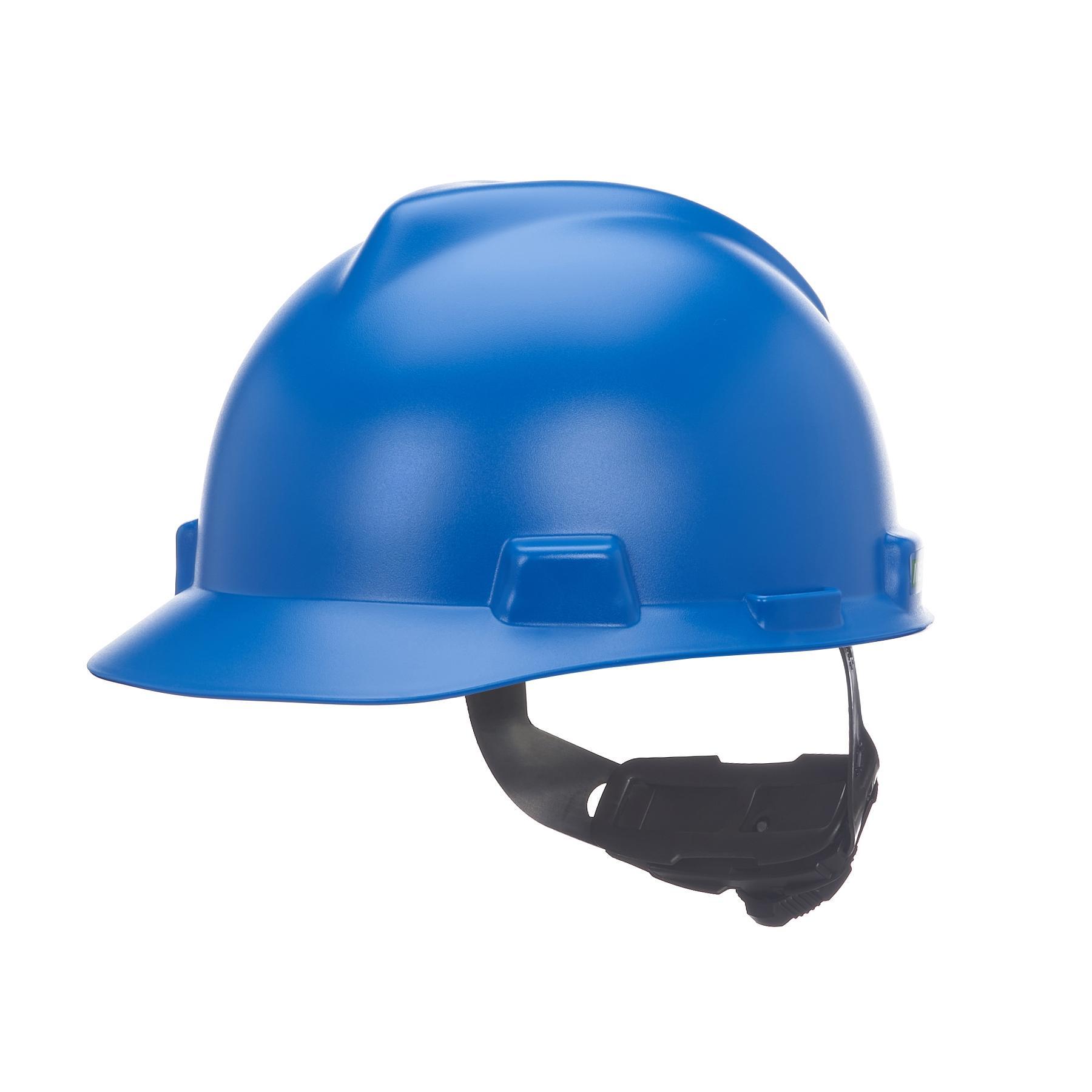 MSA 10203082 V-Gard Head Protection Hat, 6-1/2 Fits Mini Hat, 8 Fits Max Hat, Polyethylene, Fas-Trac® III Suspension, ANSI Electrical Class Rating: Class E, ANSI Impact Rating: ANSI Z89.1-2014 Type 1