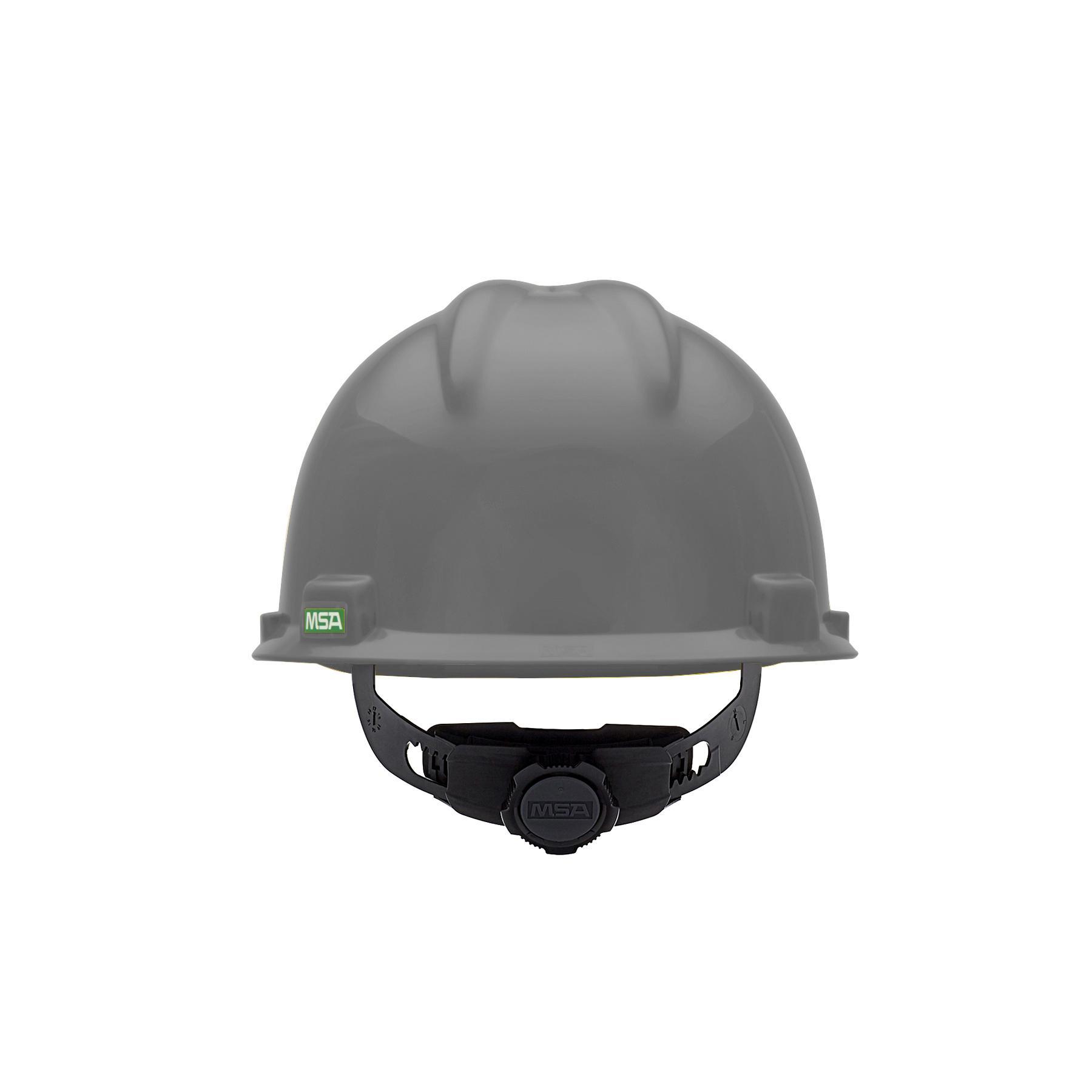 MSA V-Gard® 475364 Front Brim Hard Hat, 6-1/2 Fits Mini Hat, 8 Fits Max Hat, Polyethylene, 4-Point Fas-Trac® III Suspension, ANSI Electrical Class Rating: Class E, ANSI Impact Rating: Type I, Ratchet Adjustment