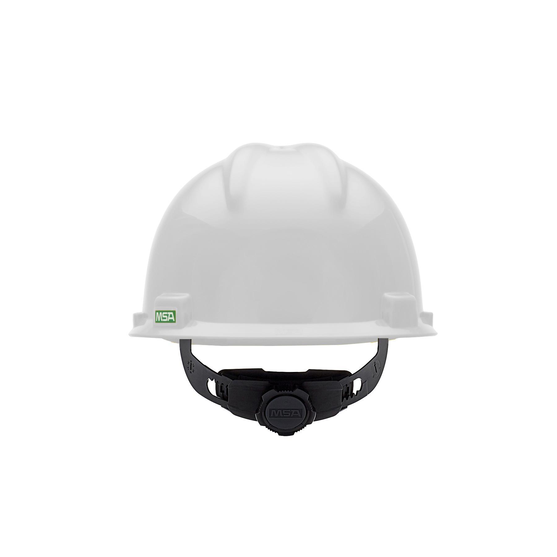 MSA V-Gard® 475358 Front Brim Hard Hat, 6-1/2 Fits Mini Hat, 8 Fits Max Hat, Polyethylene, 4-Point Fas-Trac® III Suspension, ANSI Electrical Class Rating: Class E, ANSI Impact Rating: Type I, SBA Logo Graphics, Ratchet Adjustment