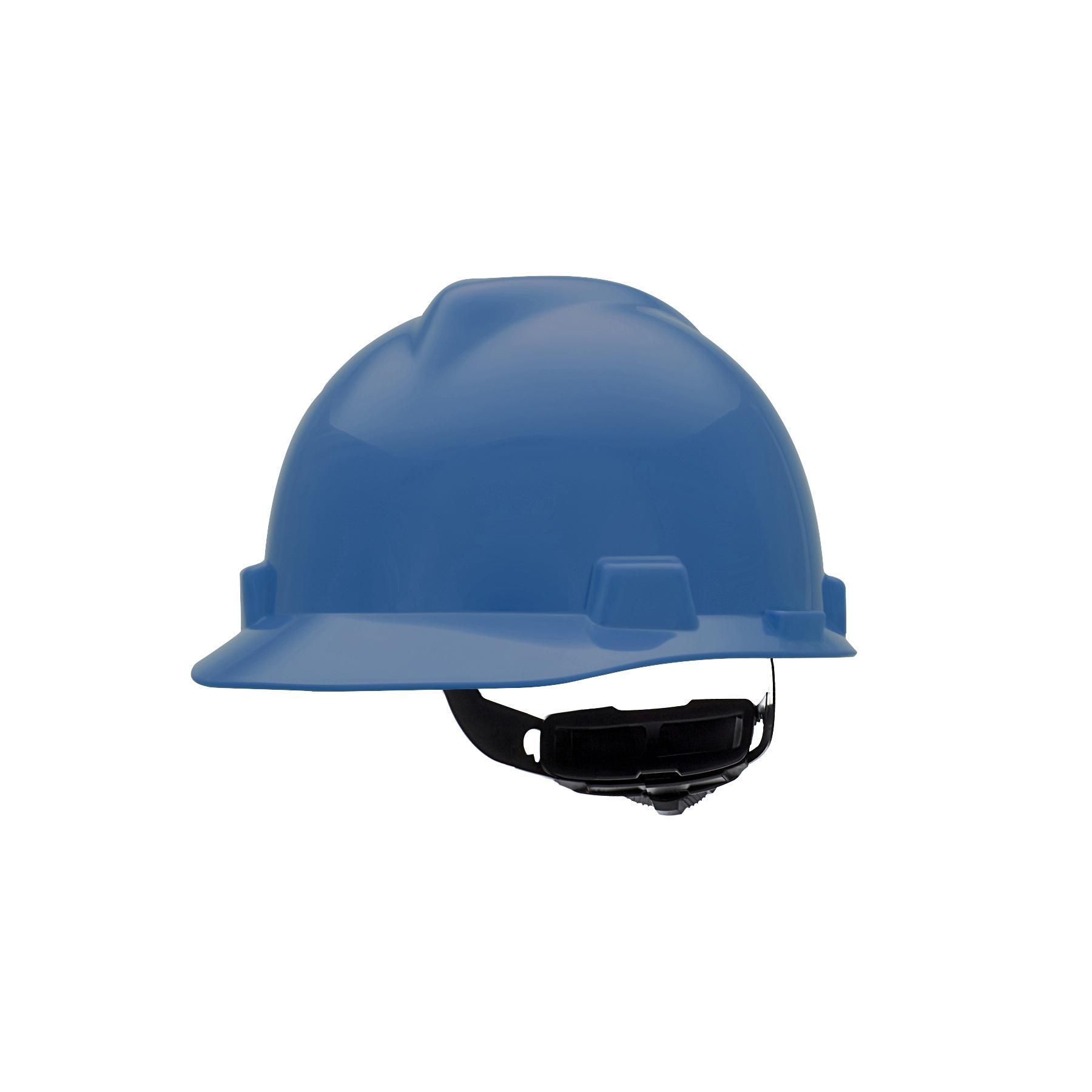 MSA V-Gard® 475359 Front Brim Hard Hat, 6-1/2 Fits Mini Hat, 8 Fits Max Hat, Polyethylene, 4-Point Fas-Trac® III Suspension, ANSI Electrical Class Rating: Class E, ANSI Impact Rating: Type I, Ratchet Adjustment