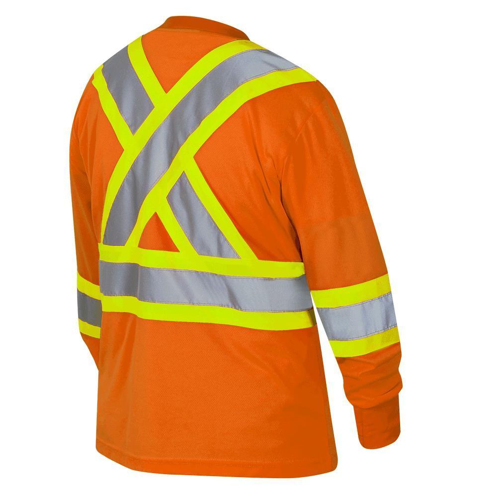 PIONEER® V1052850 Long Sleeved Safety Shirt, Hi-Vis Orange, Polyester
