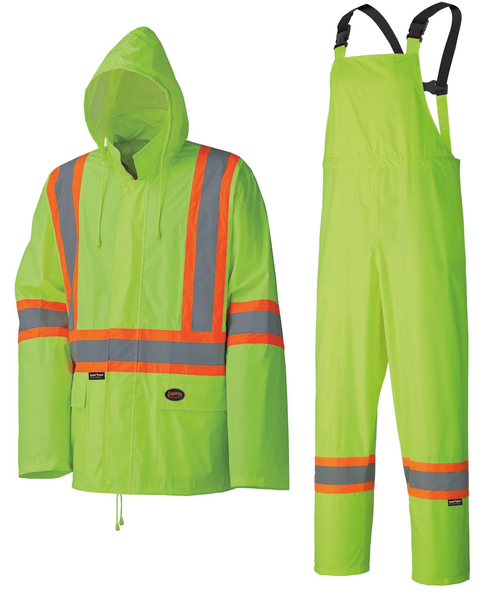 PIONEER® V1080160 Lightweight Waterproof Safety Rainsuit, Yellow/Green, Polyester/PVC
