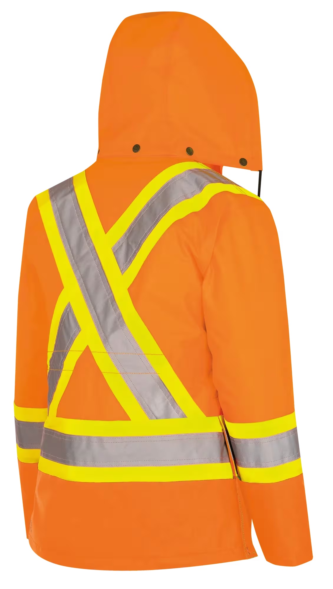 PIONEER®  V1121150 7-in-1 Waterproof Jacket, Women's, Hi-Viz Orange, 300D Oxford Polyester/Polyester/Polyurethane, Resists: Abrasion/Tear/Water/Wind, CSA Z96-22 Class 2 Level 2, ANSI/ISEA 107-2020 Class 3 Type P and R, Detachable Hood