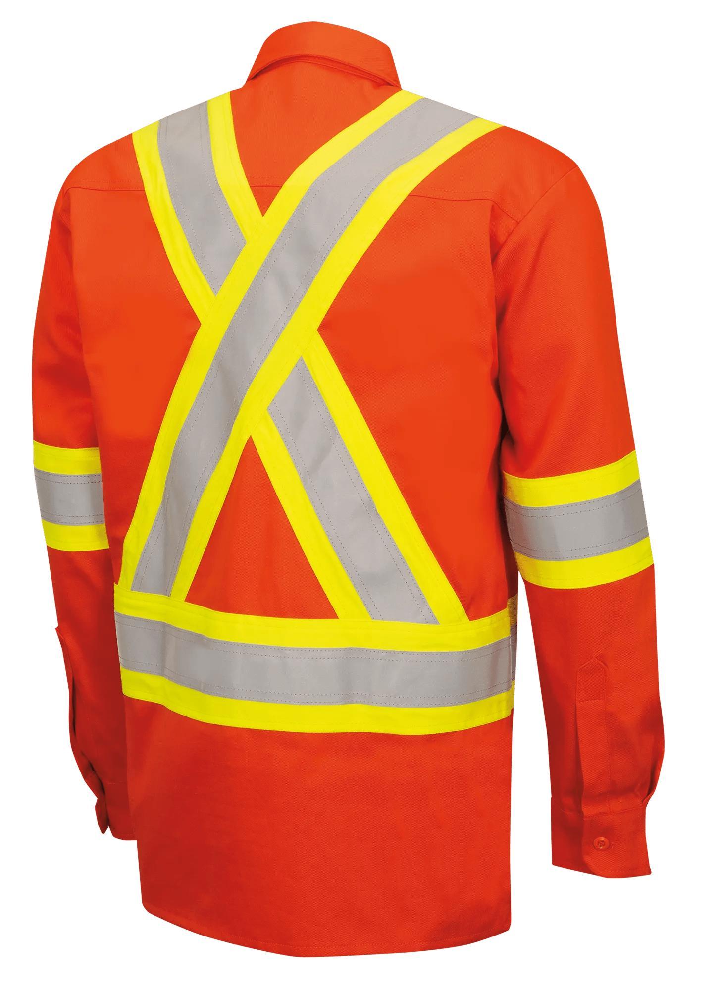 PIONEER® FR-Tech® V2540460 7743 Flame-Resistant Safety Shirt, Hi-Viz Orange, Cotton/Nylon